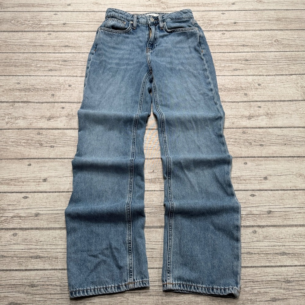 Mango Matilda Jeans Women's 2 Blue Denim High Rise Straight Leg Relaxed Utility